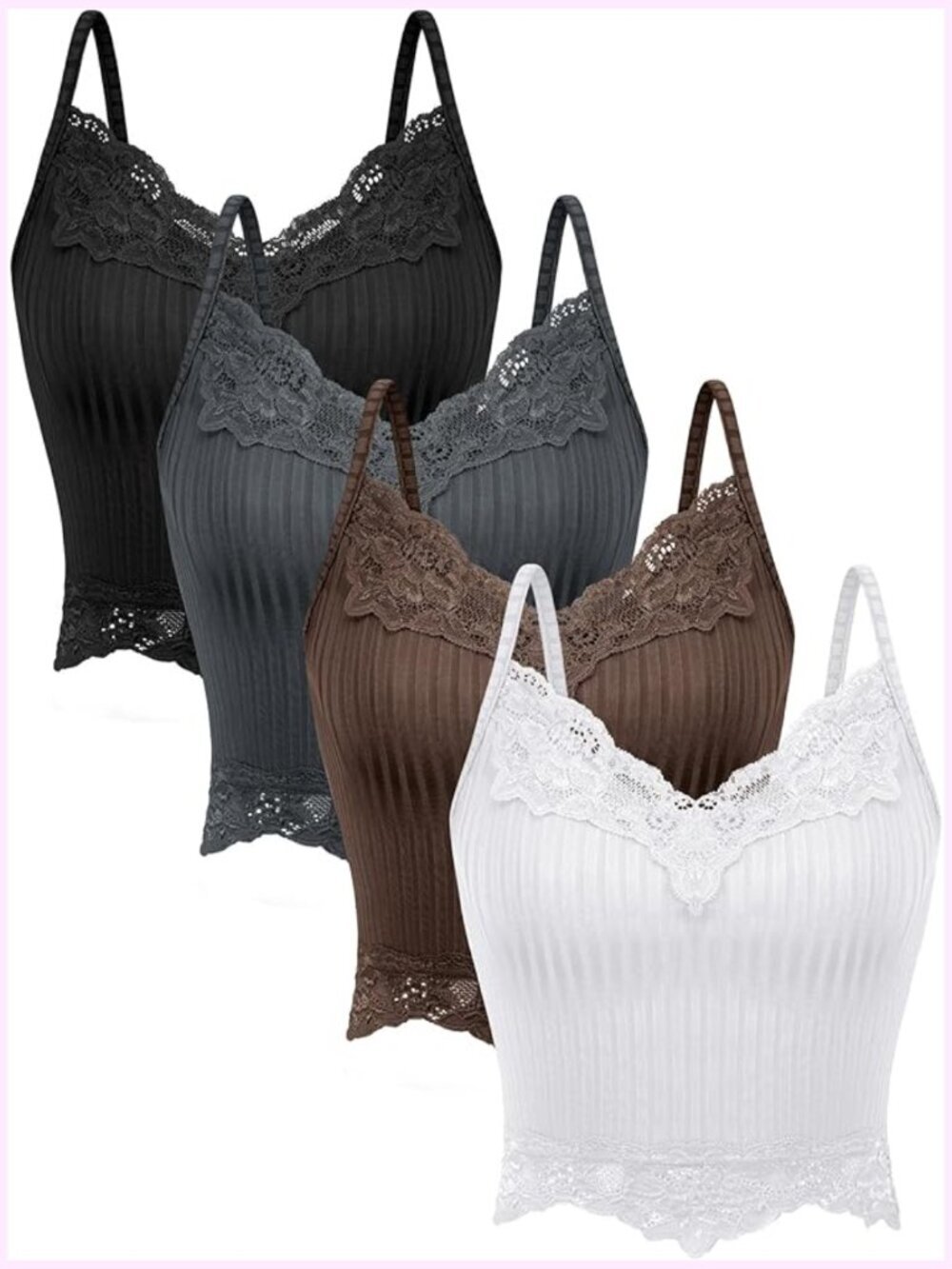 Lace Patchwork Ribbed Knitted Crop Tanks - 4 Pack